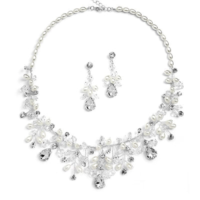 Handmade Bridal Necklace Set with Assorted Crystals and Rice Pearls - Chicago Bridal Store Company