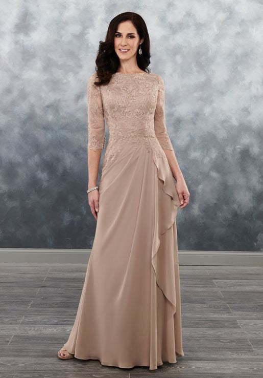 A Line Lace Sleeved Chiffon Mother’s of Bride/Groom - Chicago Bridal Store Company