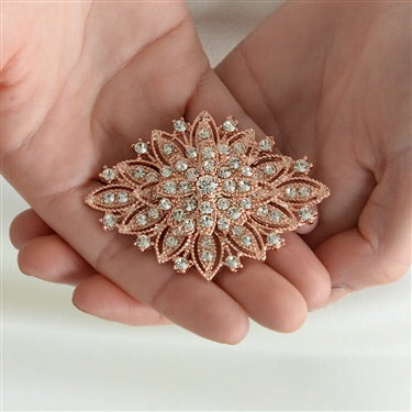 Rose Gold Vintage Floral Bridal Brooch - Chicago Bridal Store Company