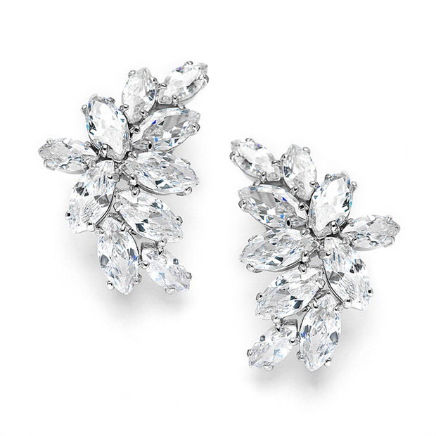 Clip-On Cubic Zirconia Marquis Cluster Earrings - Chicago Bridal Store Company