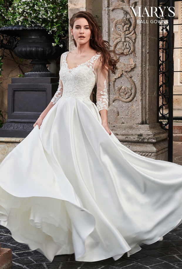 V Neck Ball Gown Wedding Dress with Sleeves MB6024 - Chicago Bridal Store Company