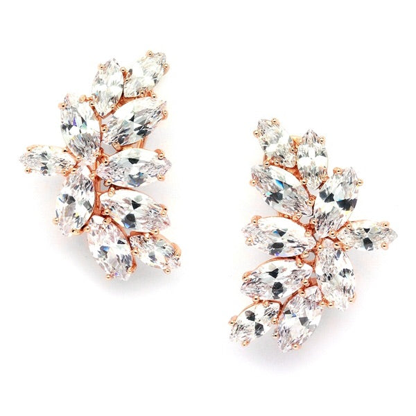 Shimmering Cubic Zirconia Marquis Cluster Rose Gold Earrings - Chicago Bridal Store Company