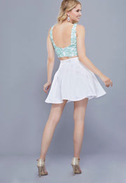 MINT & WHITE TWO PIECE DRESS WITH V NECKLINE TOP AND FULL SKIRT - Chicago Bridal Store Company