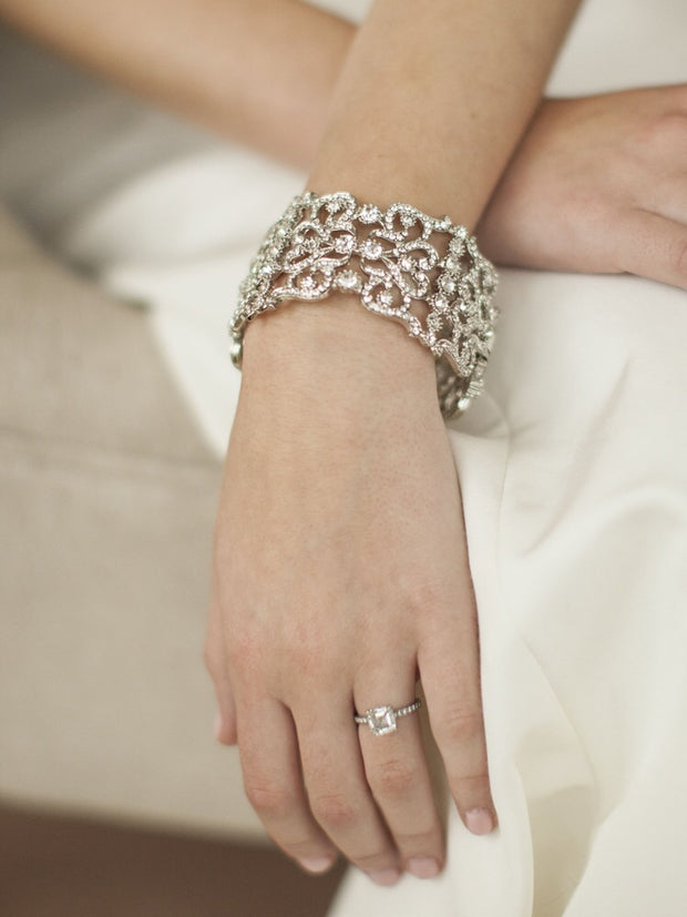 Grecian Style Couture Wedding or Prom Crystal Cuff Bracelet - Chicago Bridal Store Company
