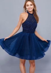 Navy Fit and Flare Short Dress - Chicago Bridal Store Company