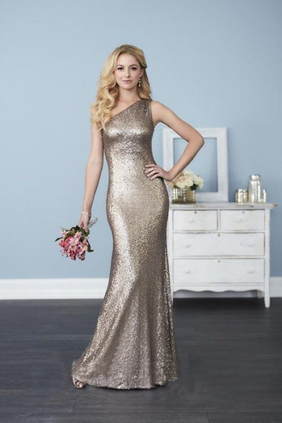 Shimmering sequin fabric one shoulder asymmetrical dress - Chicago Bridal Store Company