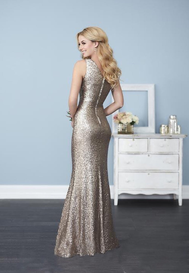 Shimmering sequin fabric one shoulder asymmetrical dress - Chicago Bridal Store Company